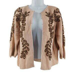 Vintage Cream & Bronze Beaded Cardigan | Circa 1950s-1960s